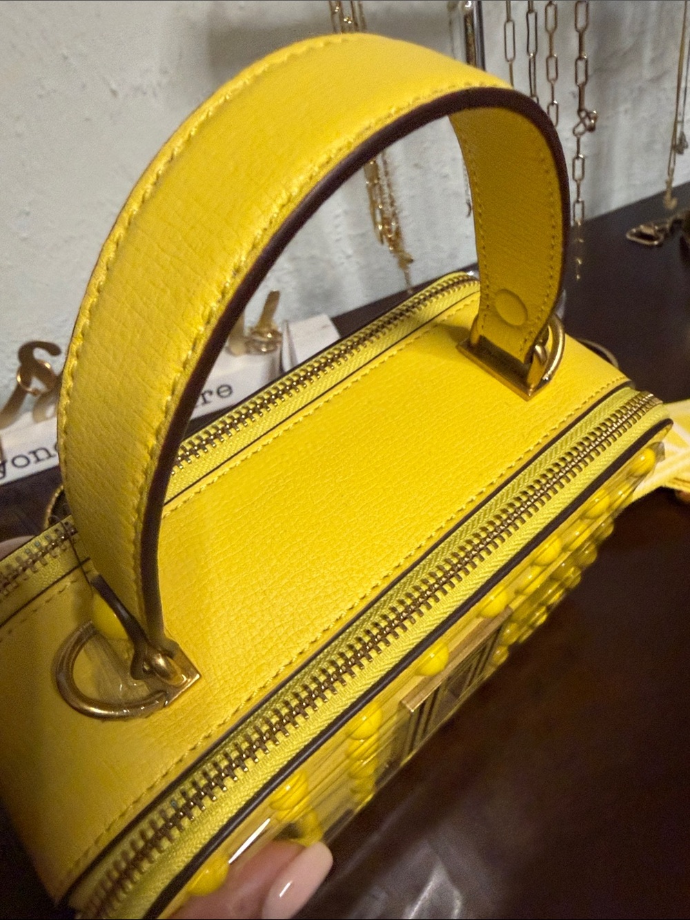 Karl Lagerfeld Yellow Studded Mini Top-Handle Bag - Picture 5 of 8
